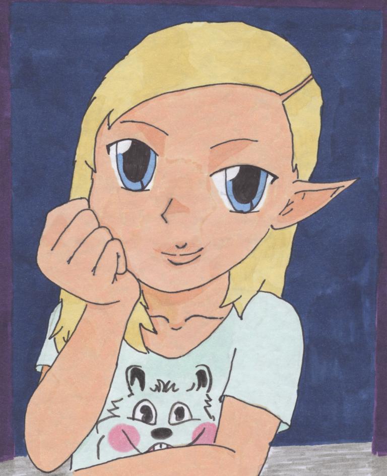Ich habe mal ein selbstpoträ gezeichnet, so würde ich als Elfbe ausehen. =)